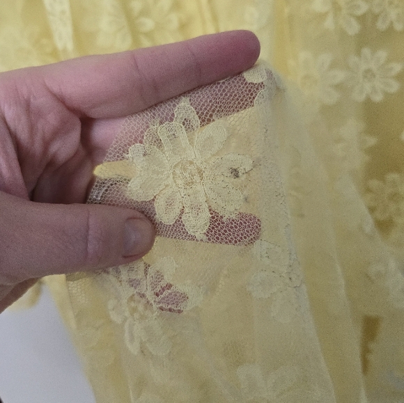 Vintage Union Made Yellow Spring Easter Dress Floral Lace Overlay Sheer Size 10 - Picture 11 of 16